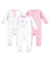 Hudson Baby Girls Cotton Coveralls 3pk, Magical Unicorn, Months