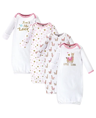 Hudson Baby Baby Girls Cotton Long-Sleeve Gowns 4pk Llama, 0-6 Months