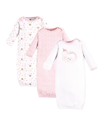 Yoga Sprout Baby Girls Cotton Long-Sleeve Gowns 3pk, Unicorn, 0-6 Months