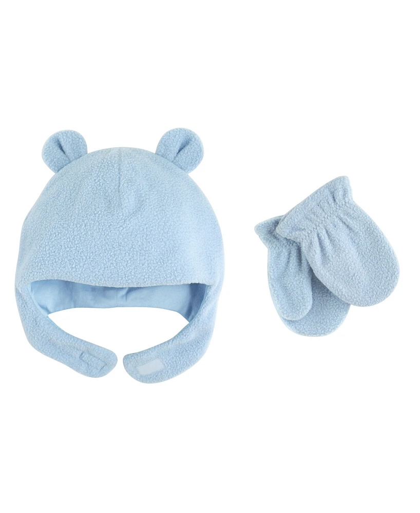 Luvable Friends Baby Boys Beary Cozy Hat and Mitten Set 2pc, Light