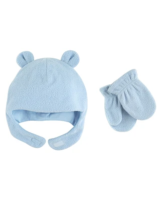 Luvable Friends Baby Boys Beary Cozy Hat and Mitten Set 2pc, Light