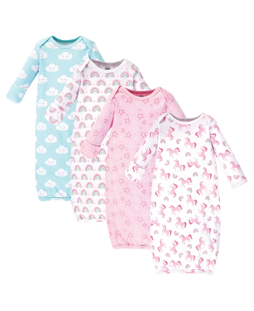 Luvable Friends Baby Girls Baby Cotton Long-Sleeve Gowns 4pk, Rainbow, 0-6 Months