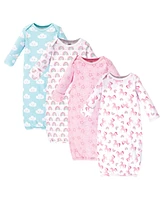 Luvable Friends Baby Girls Baby Cotton Long-Sleeve Gowns 4pk, Rainbow, 0-6 Months