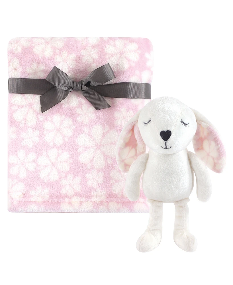 Hudson Baby Infant Girl Plush Blanket with Toy