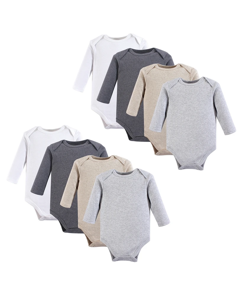 Hudson Baby Cotton Long-Sleeve Bodysuits 8pk, Heather Gray, 18-24 Months