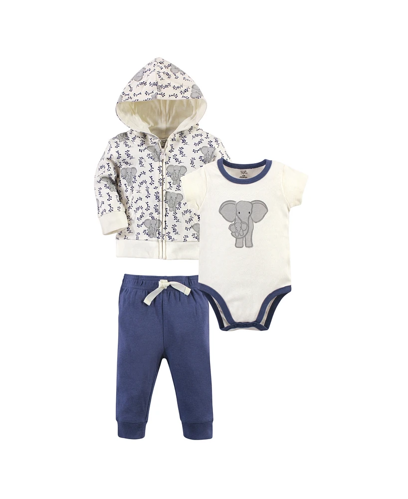 Touched by Nature Baby Boys Unisex Organic Cotton Hoodie, Bodysuit or Tee Top, and Pant