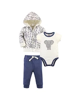 Touched by Nature Baby Boys Unisex Organic Cotton Hoodie, Bodysuit or Tee Top, and Pant