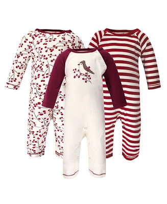 Touched by Nature Baby Girls Organic Cotton Coveralls 3pk, Berry Branch, 6-9 Months