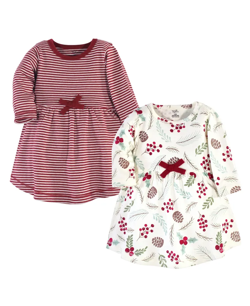 Touched by Nature Infant Girl Organic Cotton Long-Sleeve Dresses 2pk, Holly Berry