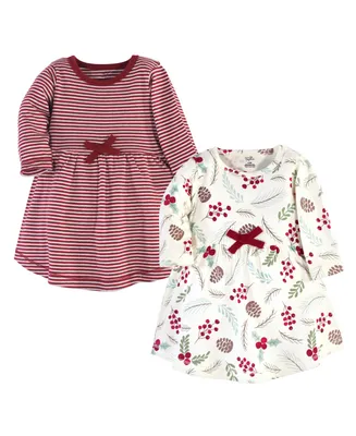 Touched by Nature Infant Girl Organic Cotton Long-Sleeve Dresses 2pk, Holly Berry
