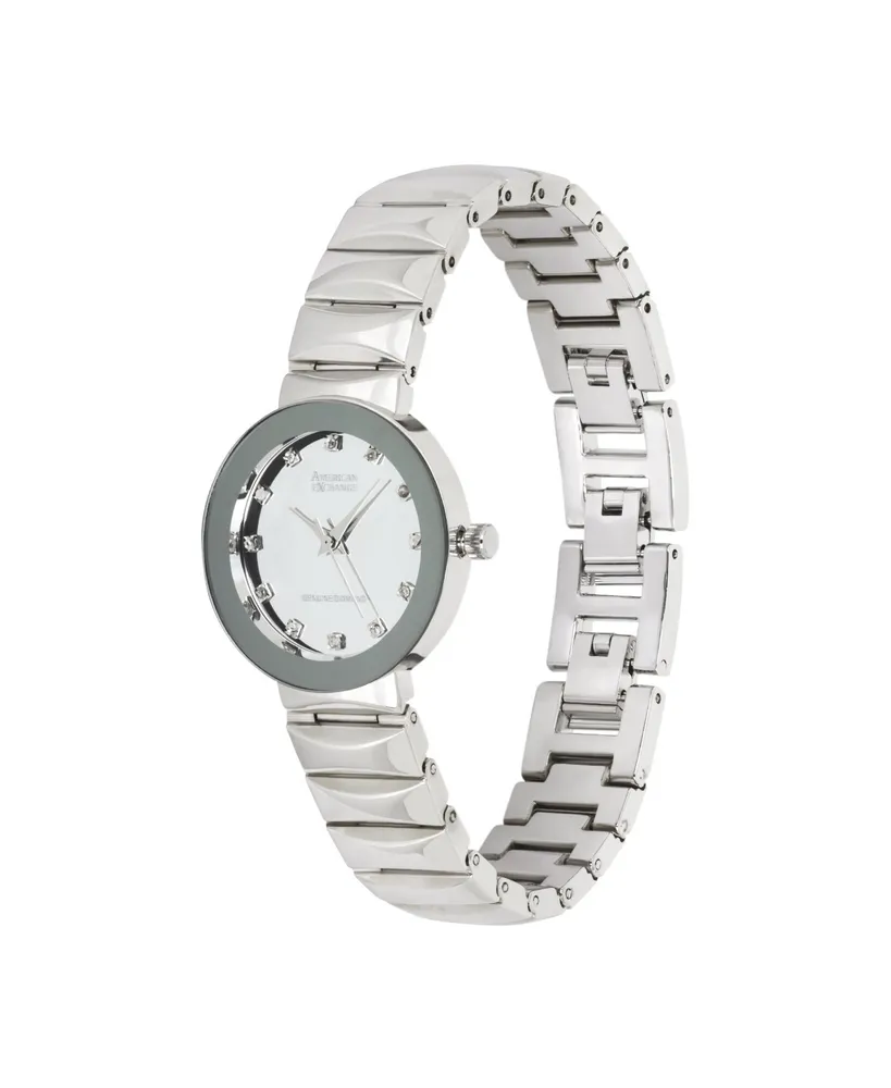 American Exchange Ladies Genuine Diamond Collection Shiny Silver Watch, 28mm