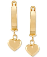 Dangle Heart Huggie Hoop Earrings in 10k Gold