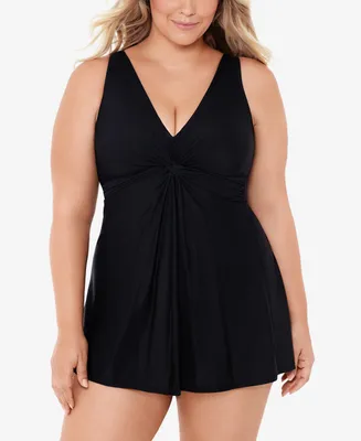 Miraclesuit Plus Marais Allover-Slimming Twist-Front Swimdress