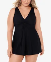 Miraclesuit Plus Marais Allover-Slimming Twist-Front Swimdress