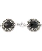 Marcasite and Faceted Onyx Oval 7.25" Link Bracelet in Sterling Silver