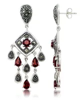 Marcasite and Garnet (3-3/4 ct. t.w.) Chandelier Post Earrings in Sterling Silver