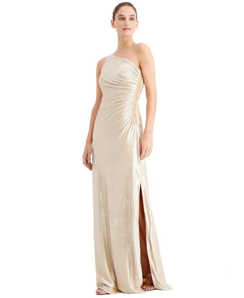 Calvin Klein One-Shoulder Metallic Gown