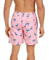 Club Room Men's Quick-Dry Performance Flamingo-Print 7" Swim Trunks, Created for Macy's