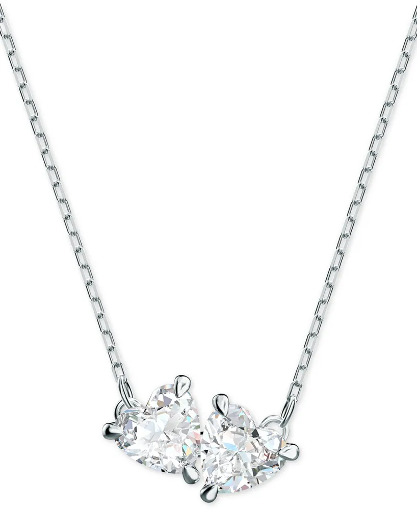 Swarovski Silver-Tone Double Crystal Pendant Necklace, 14-7/8" + 2" extender