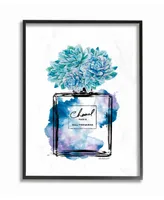 Stupell Industries Watercolor Fashion Perfume Bottle with Blue Flowers Framed Texturized Art, 11" L x 14" H