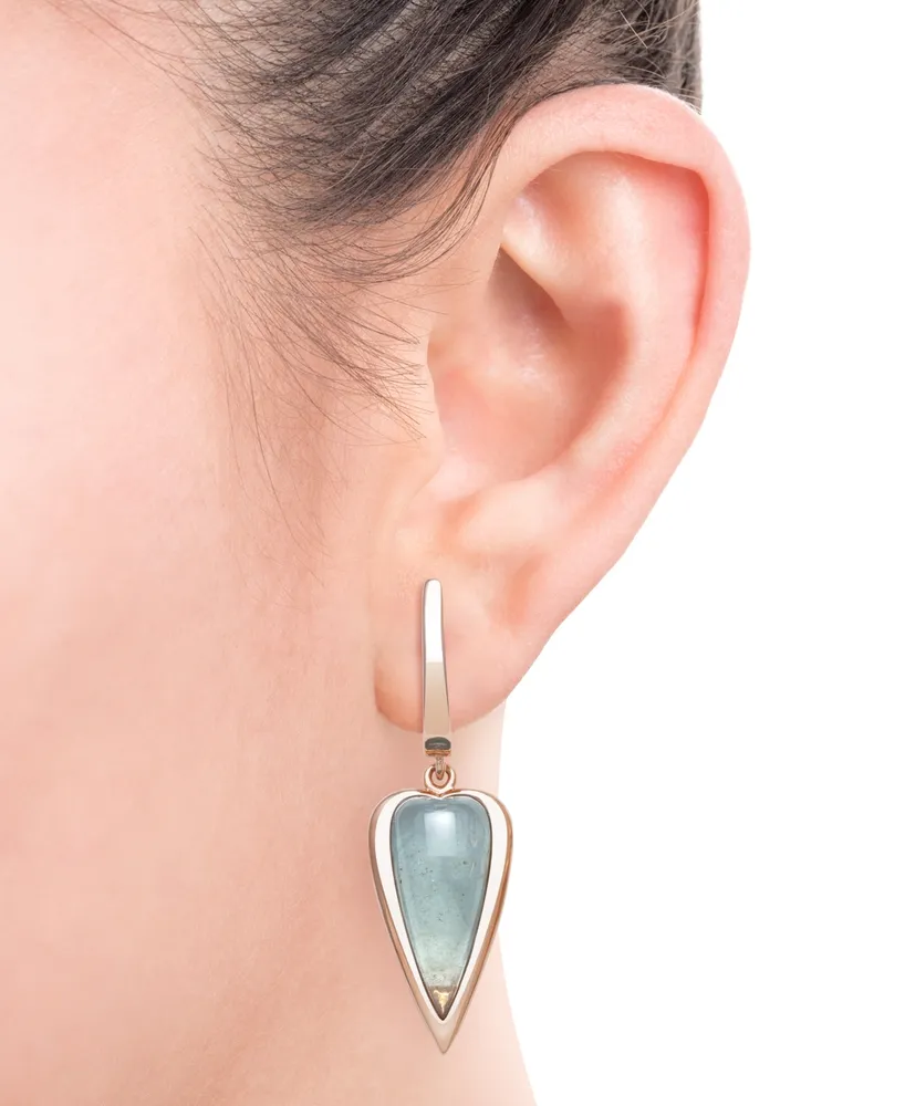 Milky Aquamarine Drop Earrings in Rose Gold over Silver