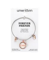 Unwritten "Forever Friends" Infinity Bangle Bracelet in Stainless Steel & Rose Gold-Tone with Silver Plated Charms