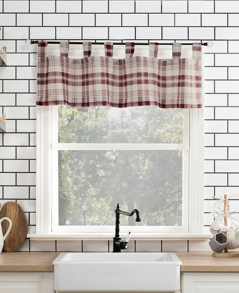 No. 918 Blair Farmhouse Plaid Semi-Sheer Tab Top Kitchen Curtain Valance