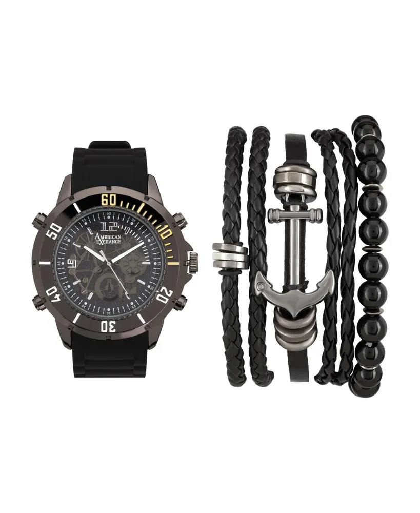 Men's Black/Grey Analog Quartz Watch And Stackable Gift Set