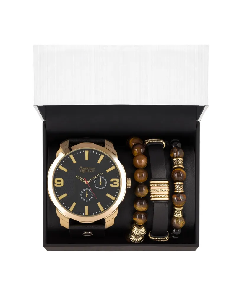 Men's Black/Gold Analog Quartz Watch And Holiday Stackable Gift Set