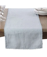 Saro Lifestyle Pom Design Linen Dining Room Table Runner