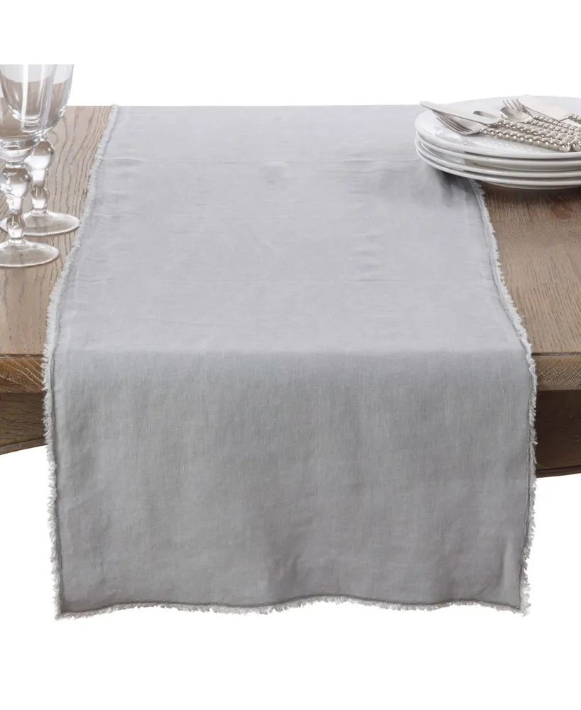 Saro Lifestyle Fringed Linen Design Stone Washed Runner