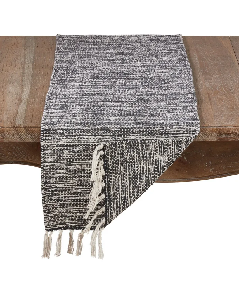 Saro Lifestyle Black Cotton Table Runner with Tassels