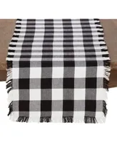 Saro Lifestyle Cotton Runner with Buffalo Plaid and Fringe Design, 16" x 72"