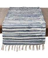 Saro Lifestyle Striped Denim Chindi Dining Table Runner