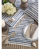 Saro Lifestyle Striped Denim Chindi Dining Table Runner