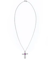 Simulated Cross Pendant Necklace With Cubic Zirconia Accents Silver Plate