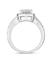 Simulated Birthstone Cushion Cubic Zirconia Halo Solitaire Ring Silver Plate