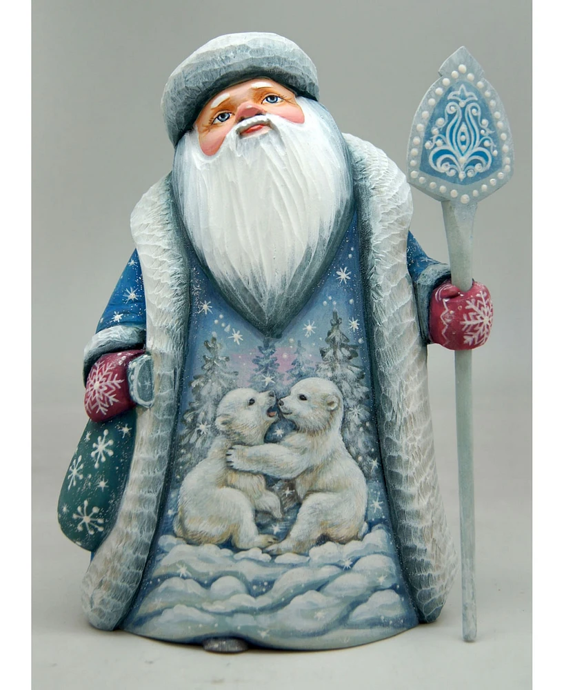 G.DeBrekht Woodcarved Playful Bears Santa Figurine