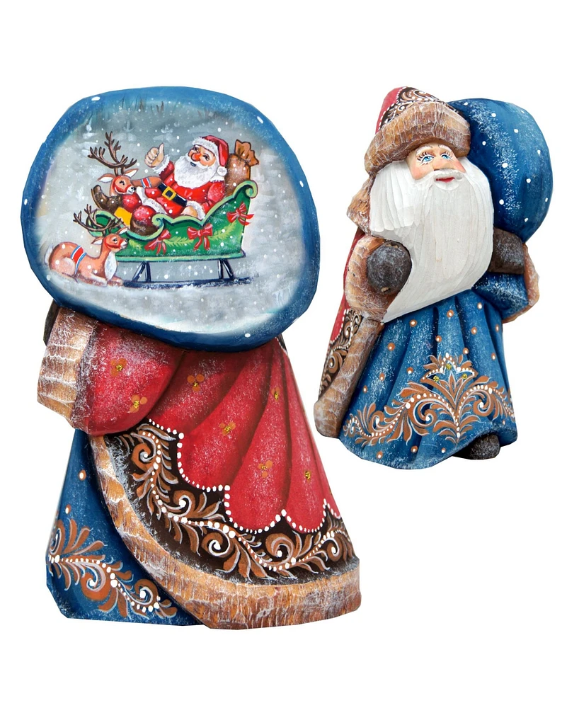 G.DeBrekht Woodcarved and Hand Painted Santa Enjoy The Moment Figurine with Bag