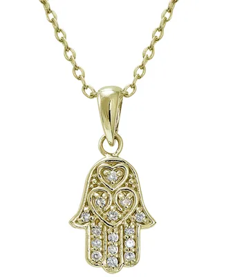 Cubic Zirconia Hamsa Pendant in 18k Gold Plated Sterling Silver