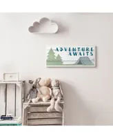 Stupell Industries The Kids Room by Stupell Adventure Awaits Camping Scene with Trees Planked Look Sign Wall Plaque Art, 7" L x 17" H