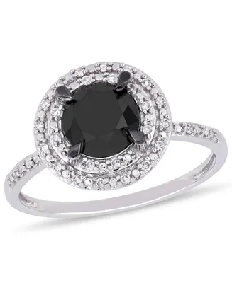 Black and White Diamond (1 5/8 ct. t.w.) Double Halo Engagement Ring 14k Gold