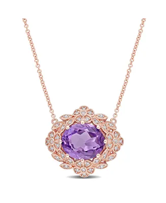 Amethyst (4 ct. t.w.) and Diamond (1/5 ct. t.w.) Floral Vintage Necklace in 14k Rose Gold