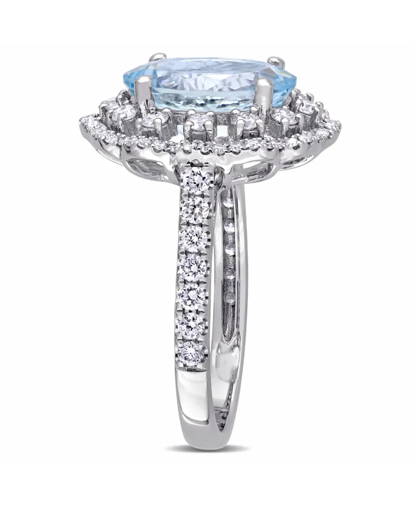 Aquamarine (2 3/4 ct. t.w.) and Diamond (3/4 Halo Ring 14k White Gold