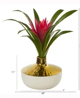 Nearly Natural 13in. Ginger Artificial Plant in Gold and Cream Elegant Vase