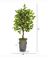 Nearly Natural 41in. Ficus Artificial Tree in Vintage Metal Planter