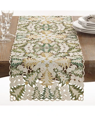 Saro Lifestyle Panettone Collection Holiday Christmas Tree Cutwork Table Runner
