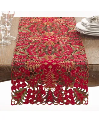 Saro Lifestyle Panettone Collection Holiday Christmas Tree Cutwork Table Runner