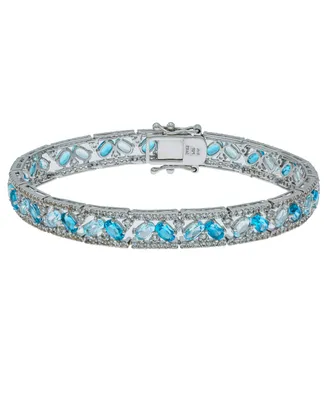 Blue and White Topaz Tennis Bracelet in Sterling Silver