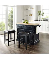 Crosley Oxford Butcher Block Top Kitchen Island With 24" Upholstered Square Seat Stools